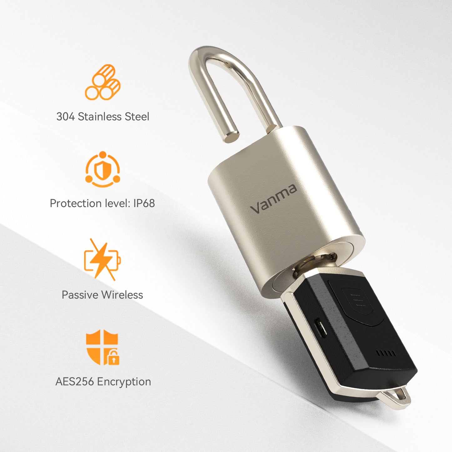 Vanma APP Control Passive Electronic Padlock System with Smart Bluetooth Key, One Key to Unlock Multiple Locks, IP68 Waterproof