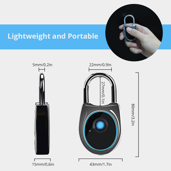 Fingerprint Padlock, Keyless Smart Biometric Fingerprint Door Lock for School Gym Locker, Metal Waterproof Ultra Light Thumbprint Lock, Anti-Theft, USB Rechargeable