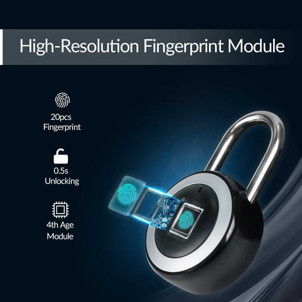 JWM Fingerprint Padlock, Smart Fingerprint Gym Lock for Locker, Keyless Metal Safety Biometric Lock with 5000N High Tensile Strength
