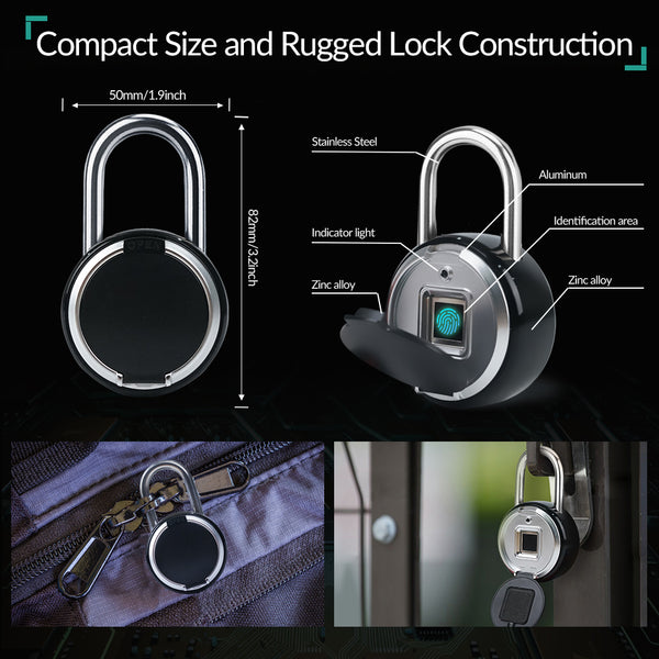 JWM Bluetooth Fingerprint Padlock with Protective Case, Keyless Smart Fingerprint Lock with Tuya APP for Gym Locker, IP65 Outdoor Waterproof