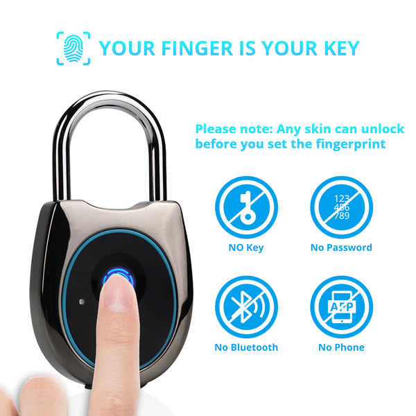 Fingerprint Padlock, Keyless Smart Biometric Fingerprint Door Lock for School Gym Locker, Metal Waterproof Ultra Light Thumbprint Lock, Anti-Theft, USB Rechargeable